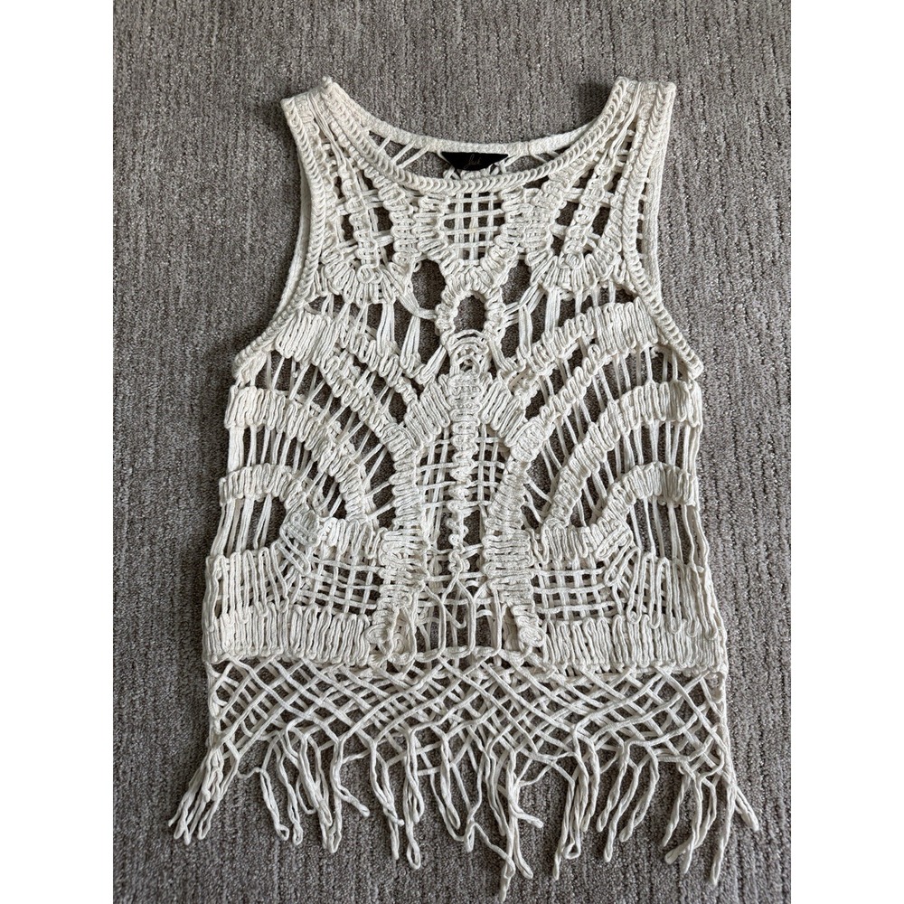 Jack by BB Dakota Crochet Macrame Tank Top Ivory Boho Sleeveless Cotton S